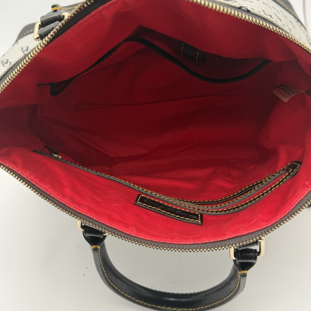Dooney & Bourke 1975 DB Logo Satchel Gray Black Leather Red Lining Purse - Picture 10 of 10